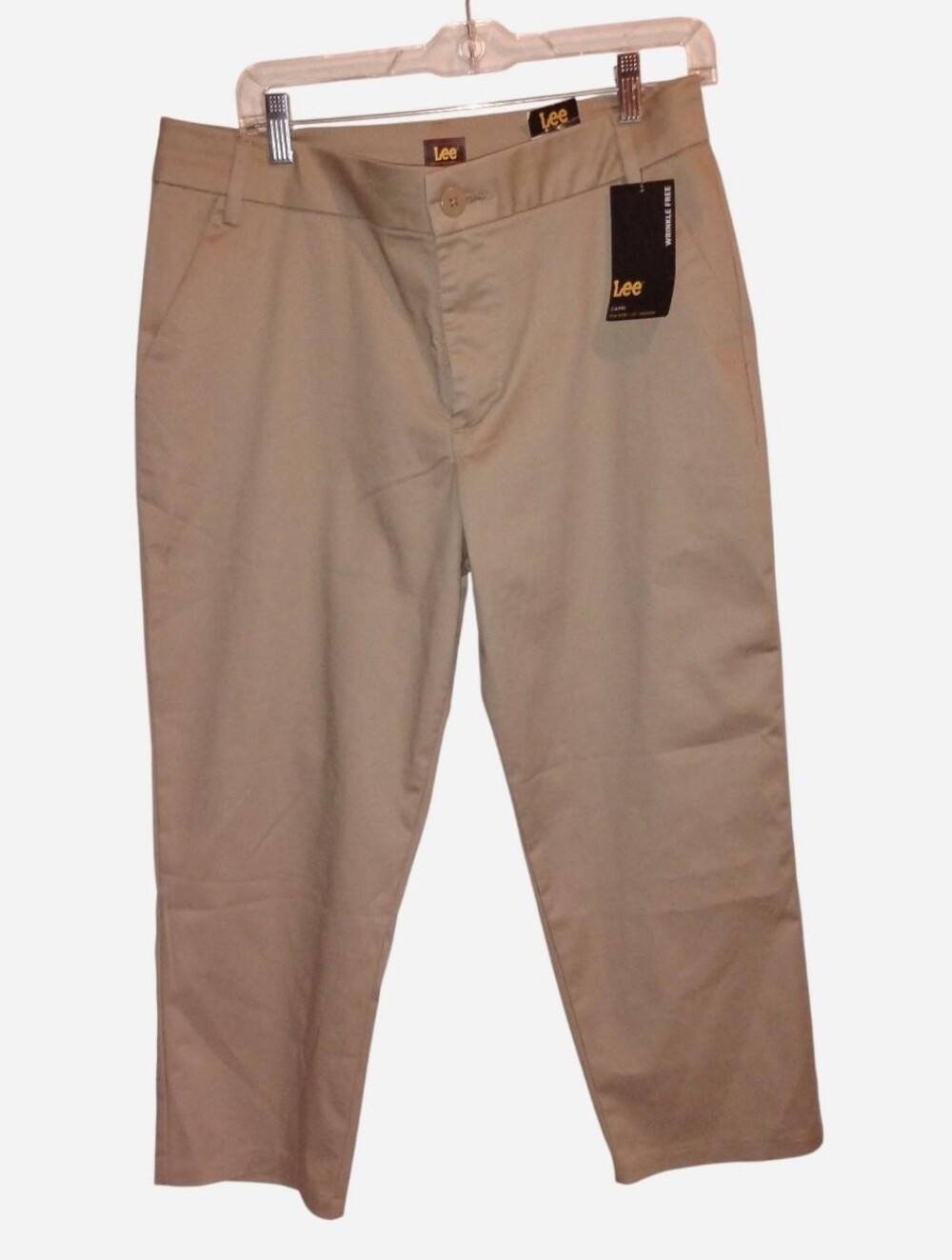 NWT Lee Women’s Wrinkle Free Capri Pants Khaki Tan Mid Rise Size 12